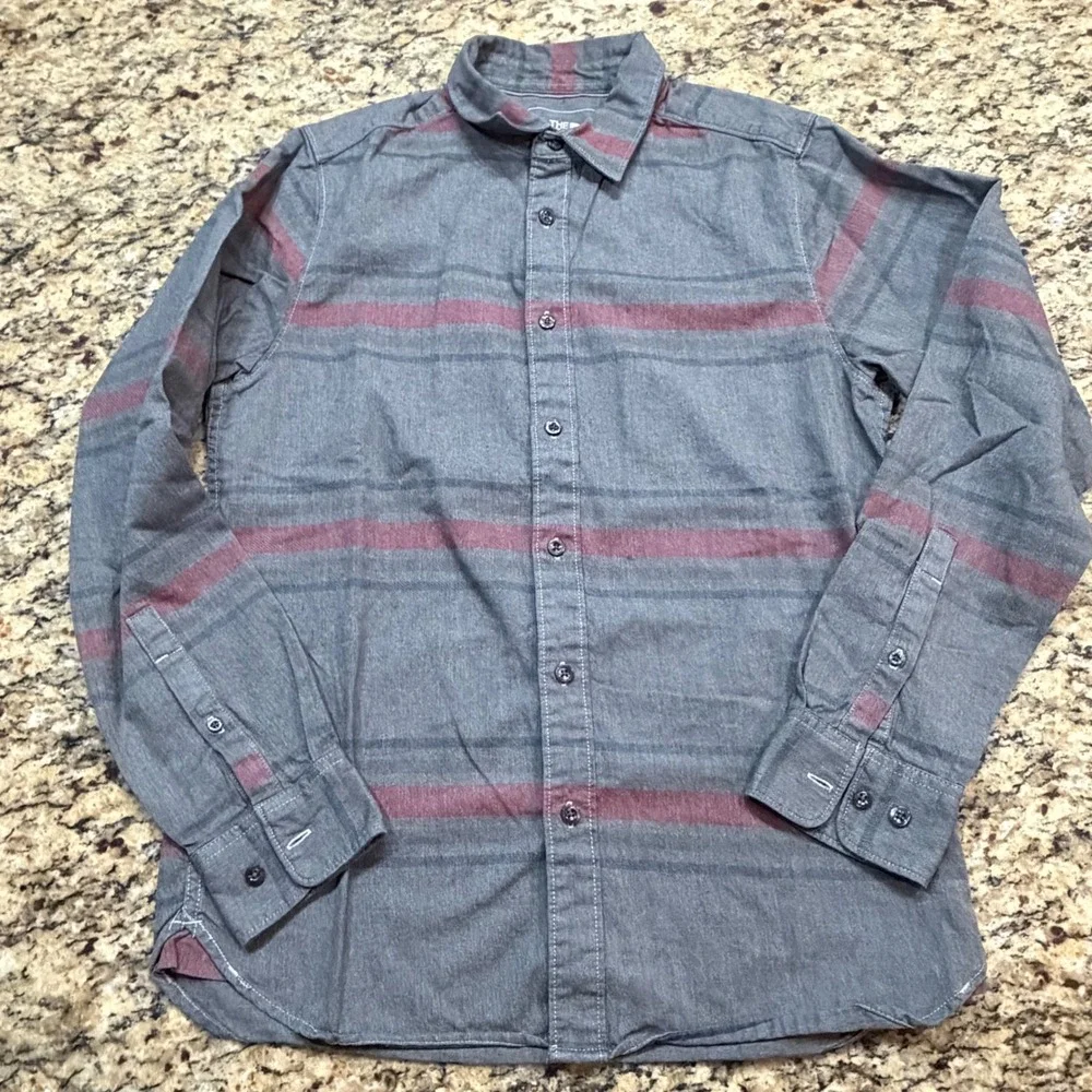 The North Face Mens Grey Red Striped Long Sleeve Button Down Shirt Small ws
